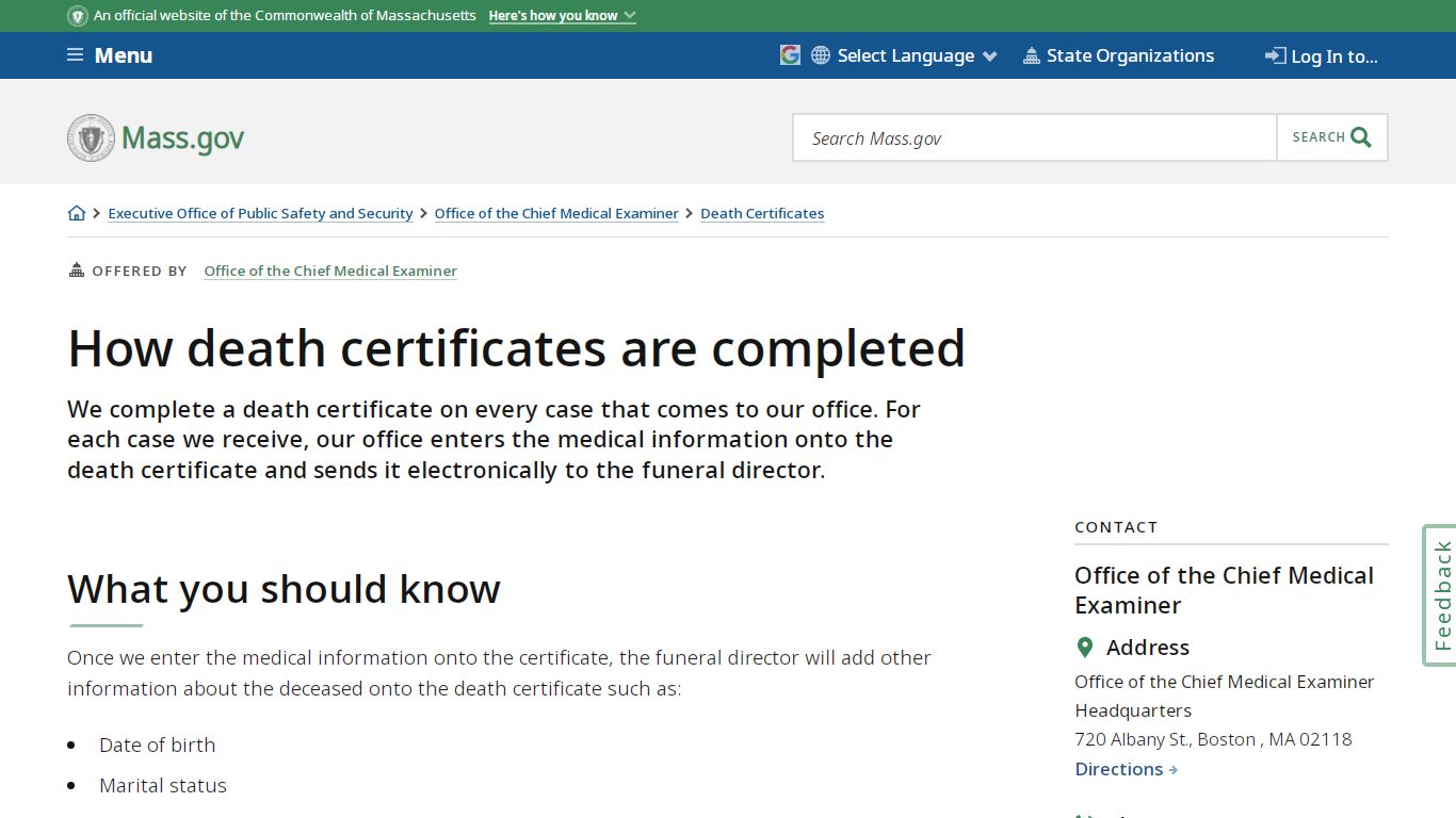 How death certificates are completed | Mass.gov